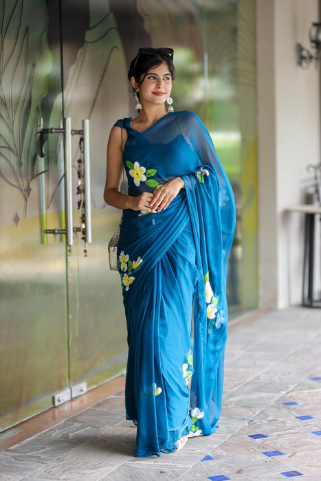 Luminous Kaleidoscope (Hand Painted Chiffon Saree)