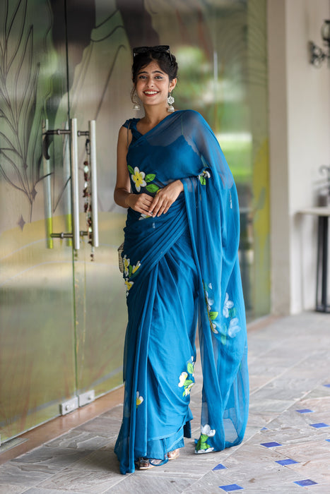 Luminous Kaleidoscope (Hand Painted Chiffon Saree)