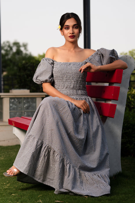 GINGHAM SMOCKED DRESS