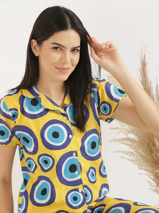 Button Down Yellow Evil Eye Co-ord Set-CK-YELLOWEVILEYE-BD