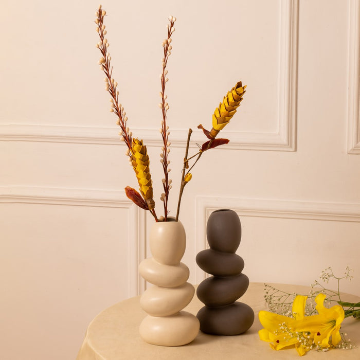 Pebble Vase | Ceramic Flower Vase | 11 inch | Whitestone (Ivory)