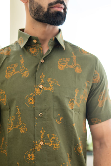 Half Sleeves Olive Bicycle Casual Shirt