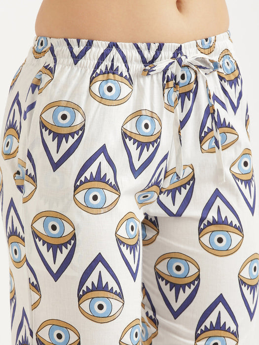 Notched Neck White Evil Eye Co-ord Set-CK-WHITEEVILEYENOTCHED