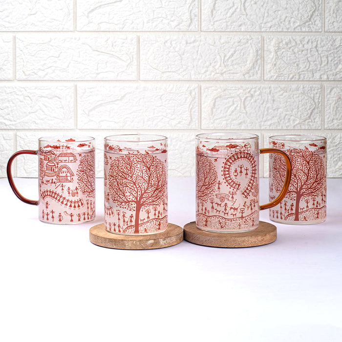 Ethnic Warli Art Clear mugs - Set of 2 and 4