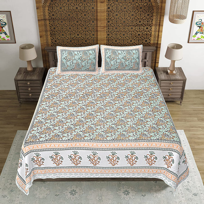 Jaipuri Print Cotton king 90 by 108 Floral Bedsheet with two big size pillow cover BS-11 Floral print