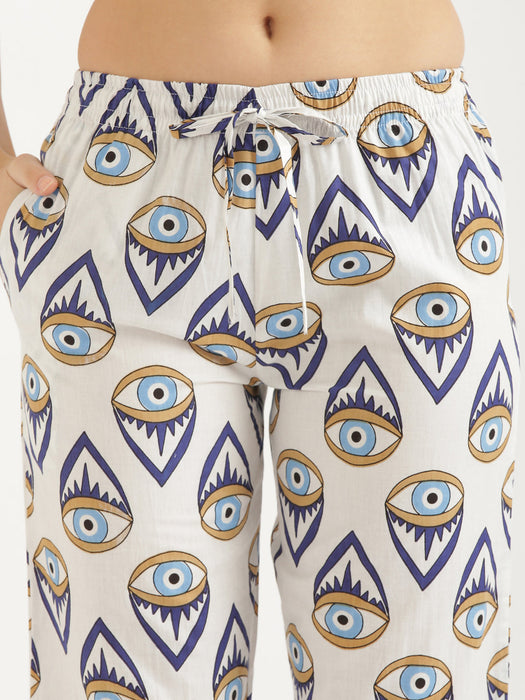 Notched Neck White Evil Eye Co-ord Set-CK-WHITEEVILEYENOTCHED