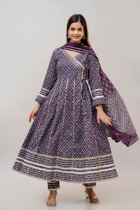 Cotton Anarkali Suit with Dupatta-WT3015PURPLE