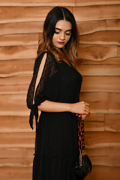 BLACK MELANITE V NECK DRESS