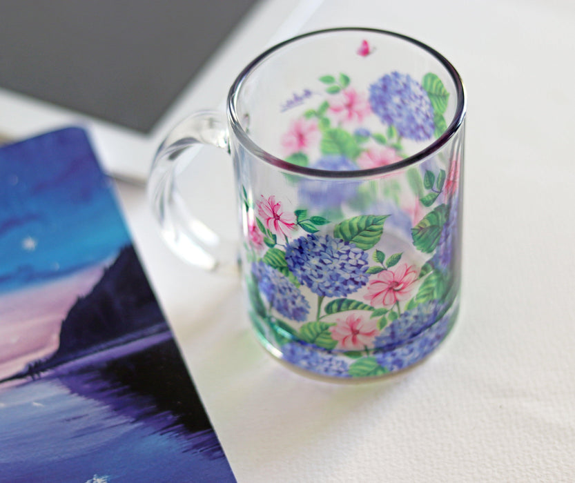 Hydrangea Glass Mug - Strokes by Namrata Mehta