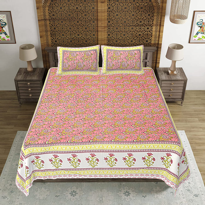 Jaipuri Print Cotton king 90 by 108 Floral Bedsheet with two big size pillow cover BS-12 Floral print