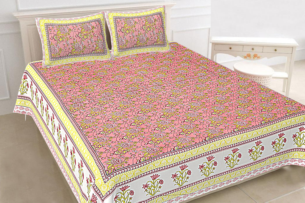 Jaipuri Print Cotton king 90 by 108 Floral Bedsheet with two big size pillow cover BS-12 Floral print