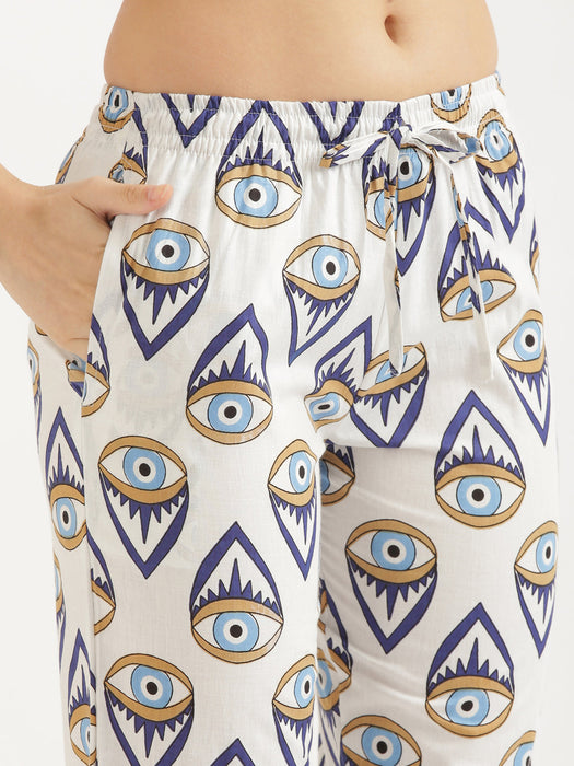 Notched Neck White Evil Eye Co-ord Set-CK-WHITEEVILEYENOTCHED