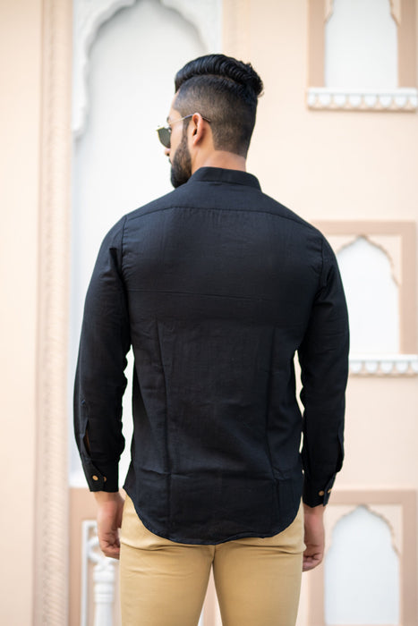 Black Solid Cotton Linen Shirt