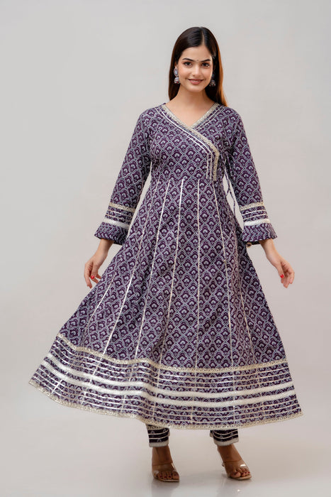 Cotton Anarkali Suit with Dupatta-WT3015PURPLE