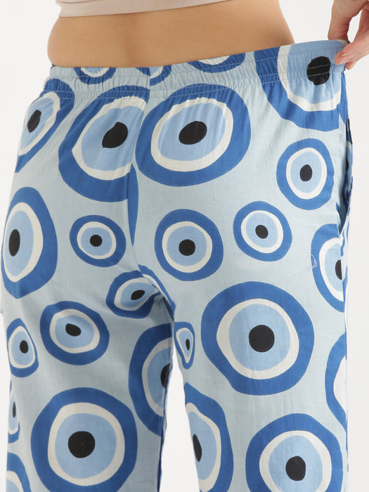 Notched Neck Blue Evil Eye Co-ord Set-CK-BLUEEVILEYENOTCHED