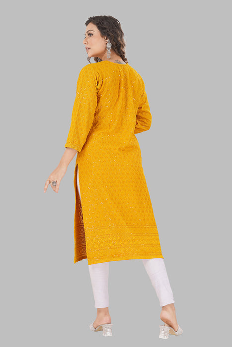 Rayon Chikan sequence work Kurti-NMK-MUSTARD