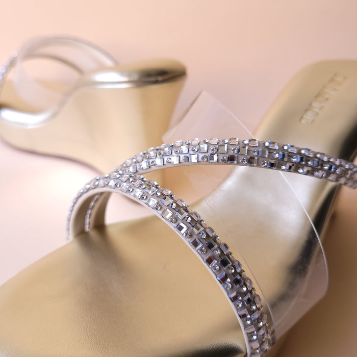 Silver Diamond Cross Strap Wedge