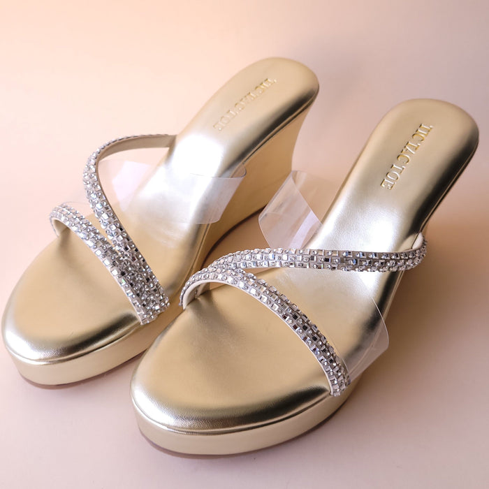 Silver Diamond Cross Strap Wedge