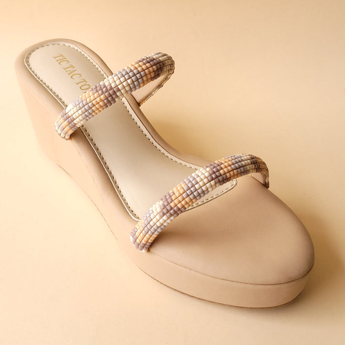 Beige 2 Strap Beads Wedge