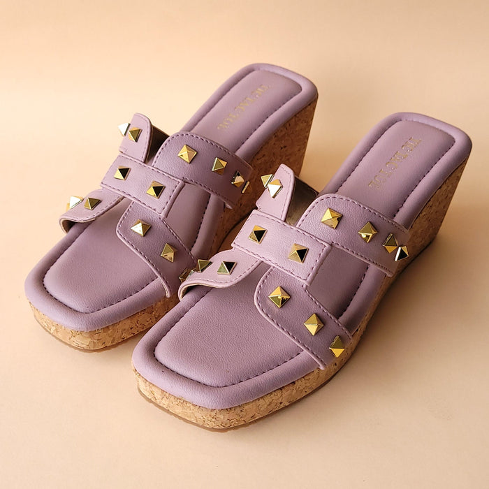 Lavender Plain Stud Slip On Wedge