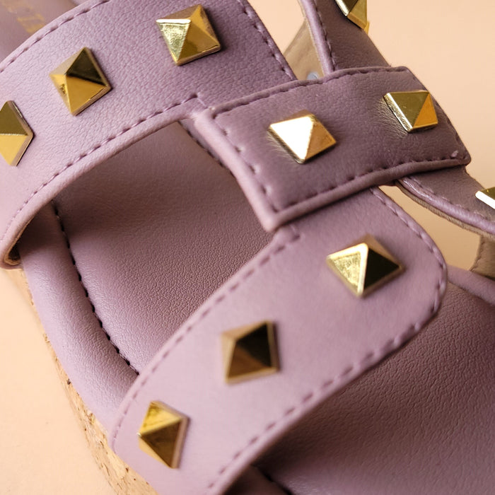 Lavender Plain Stud Slip On Wedge