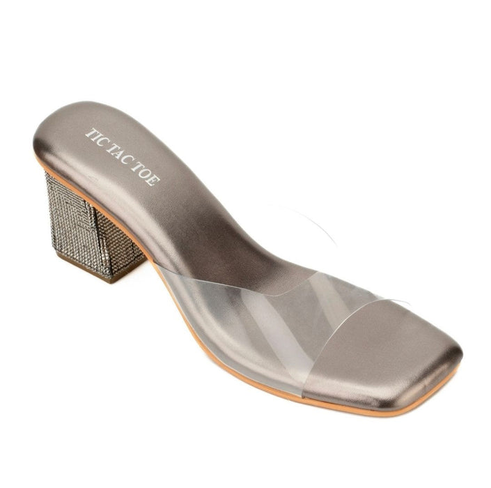 Gun Metal Multi Diamond Heel  Block