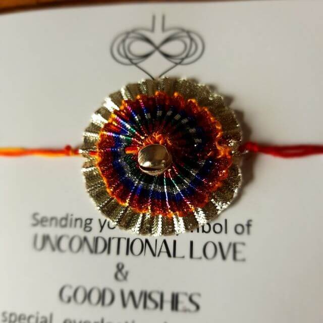 Multicolored Gota Rakhi for Sisters - Adults & Children, Pack of 1 Rakhi + 1 Card