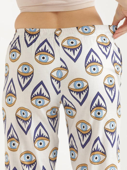 Notched Neck White Evil Eye Co-ord Set-CK-WHITEEVILEYENOTCHED