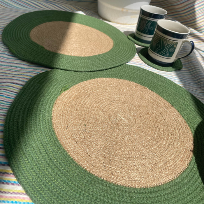 Sage Green Table Mats( Set of 4 mats & 4 Coasters)