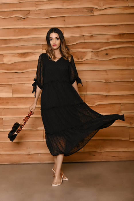 BLACK MELANITE V NECK DRESS