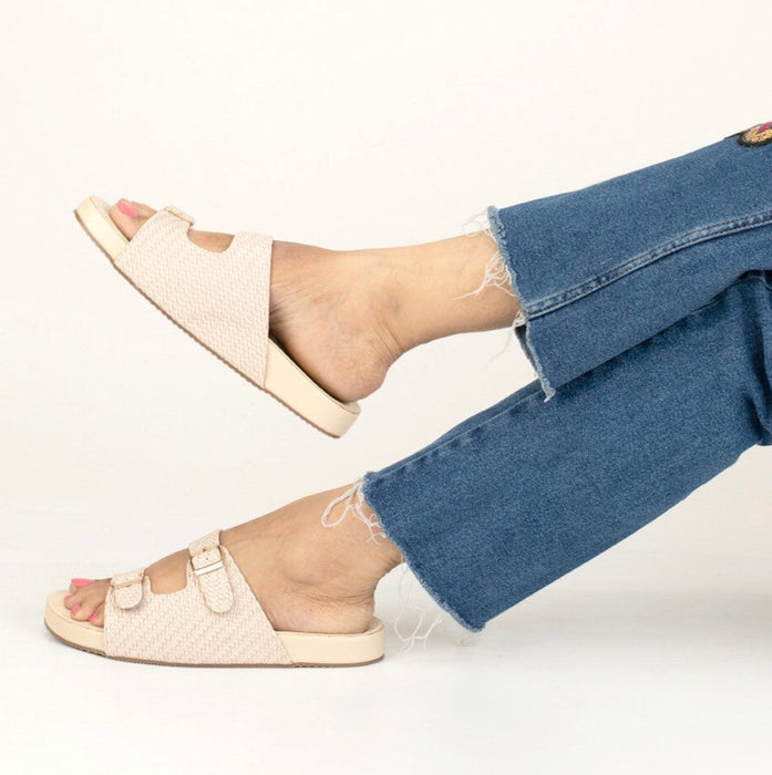 Beige BS Buckle Flats