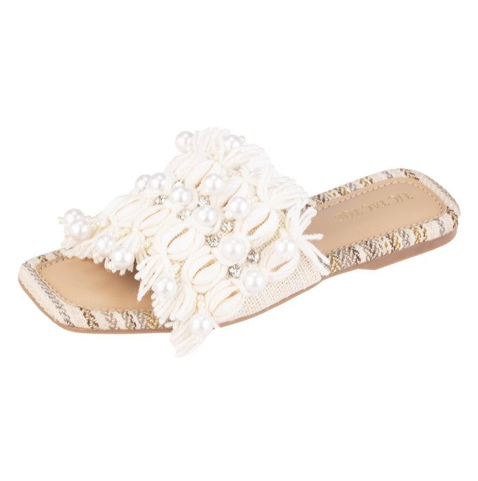 Beige Pearl Woolen Slider Flats