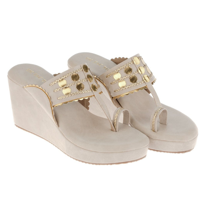 Golden Tikli Beige Kolhapuri Wedge