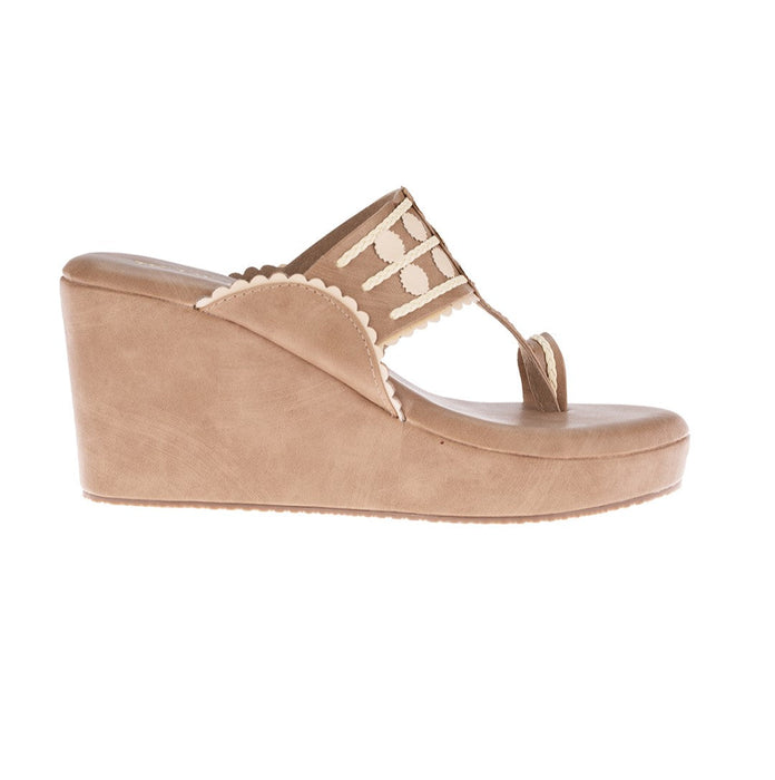 Beige Tikli Brown Kolhapuri Wedge