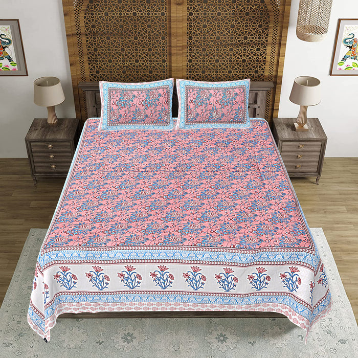 Jaipuri Print Cotton king 90 by 108 Floral Bedsheet with two big size pillow cover BS-14 Floral print