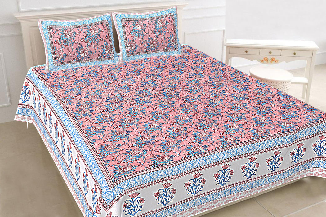 Jaipuri Print Cotton king 90 by 108 Floral Bedsheet with two big size pillow cover BS-14 Floral print