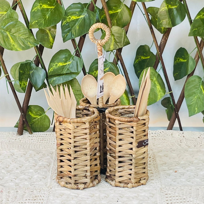 Shaded Straw Cutlery Stand | Dining Table Accessory