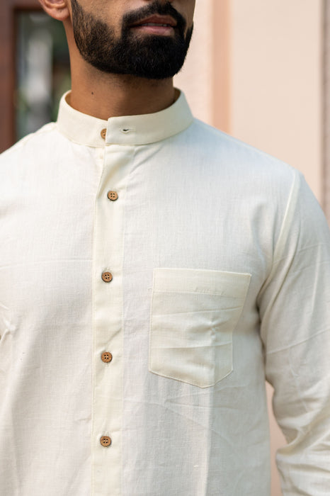 Cream Solid Cotton Linen Shirt