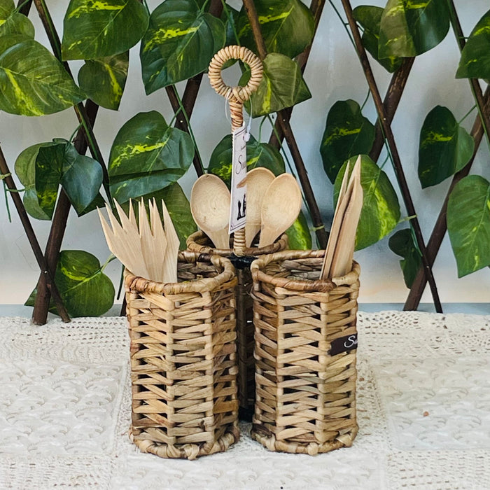 Shaded Straw Cutlery Stand | Dining Table Accessory