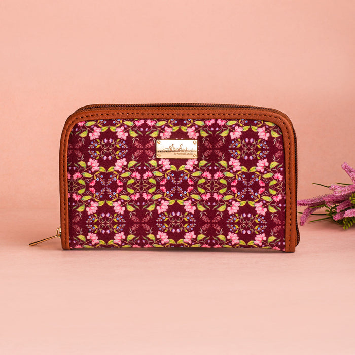 Summer Florescence Maroon Zipper Wallet