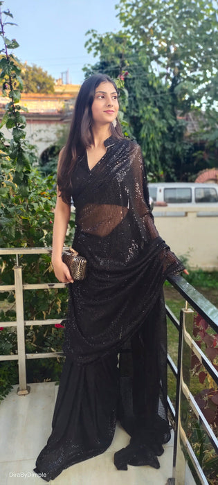 Tinsel Noir Black Sequins Saree