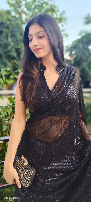 Tinsel Noir Black Sequins Saree