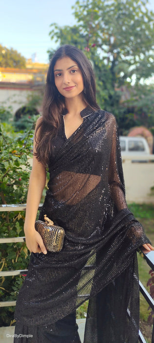 Tinsel Noir Black Sequins Saree