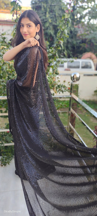 Tinsel Noir Black Sequins Saree