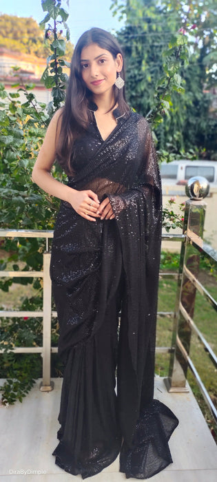 Tinsel Noir Black Sequins Saree