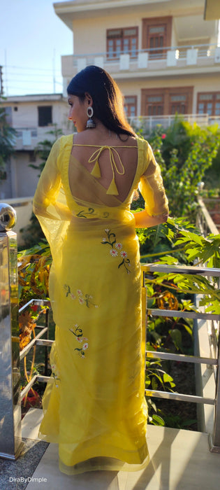 Sunflower Splendor (Pure Silk Organza Handpainted Saree)