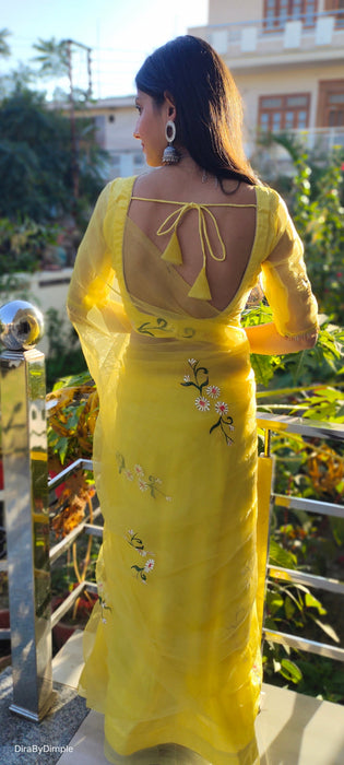 Sunflower Splendor (Pure Silk Organza Handpainted Saree)