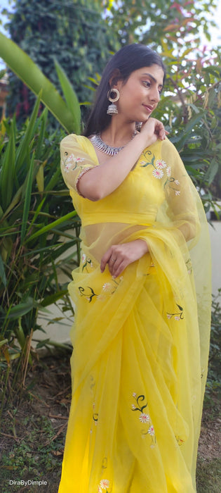 Sunflower Splendor (Pure Silk Organza Handpainted Saree)