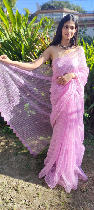 Lilac Lullaby (Thread and sequins work Organza Saree)