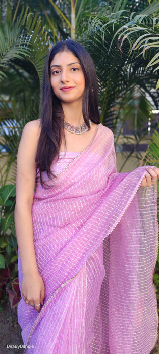 Lilac Lullaby (Thread and sequins work Organza Saree)